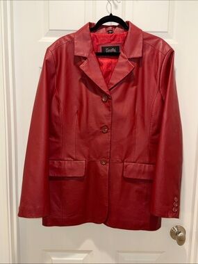 EXCELLED 100% genuine Leather Wine Burgundy Red Jacket coat blazer oversized VTG